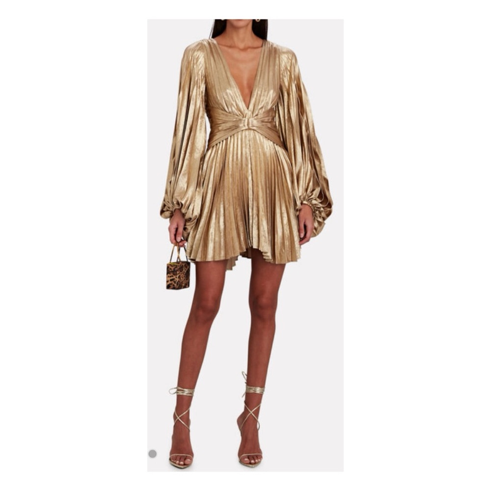 Acler Geneva Gold Pleated Mini Dress - Aus 6, US 2